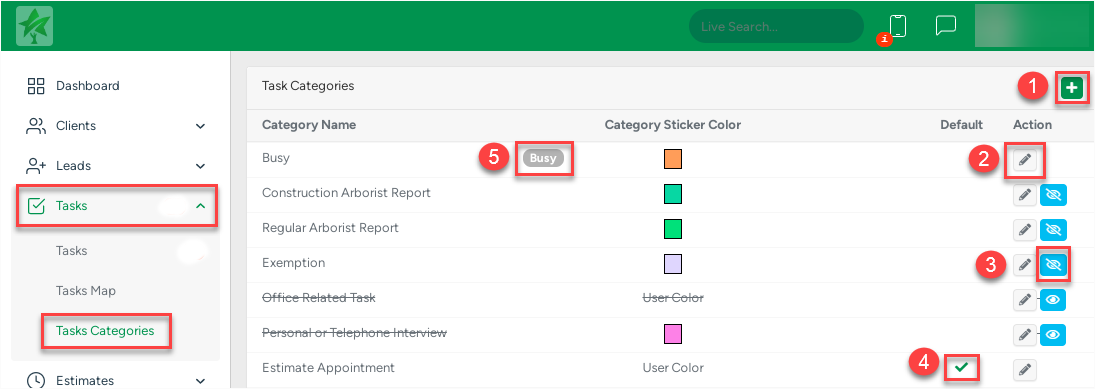 Task categories page overview