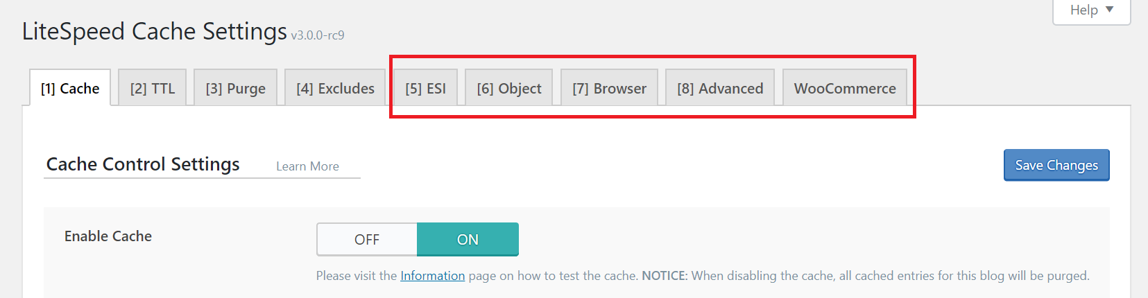 LiteSpeed Cache for WordPress Other Cache Tabs