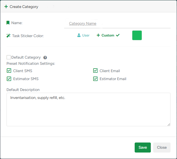 Create category window