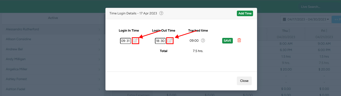 Access Time login details