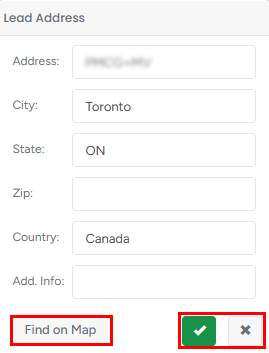 Lead Address pop-up